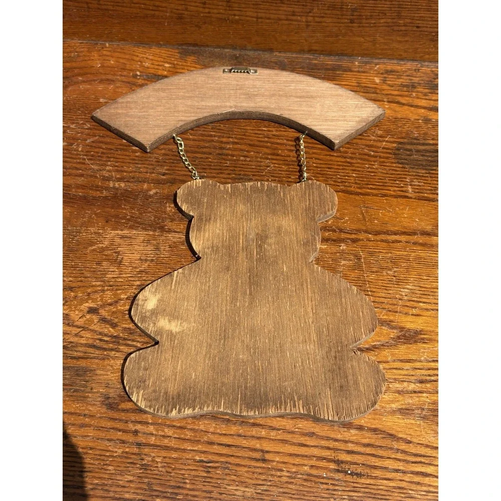 Vintage Wood Teddy Bear Welcome Wall Hanging Sign Cottagecore Hand Painted
